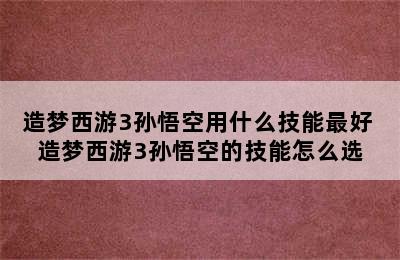 造梦西游3孙悟空用什么技能最好 造梦西游3孙悟空的技能怎么选